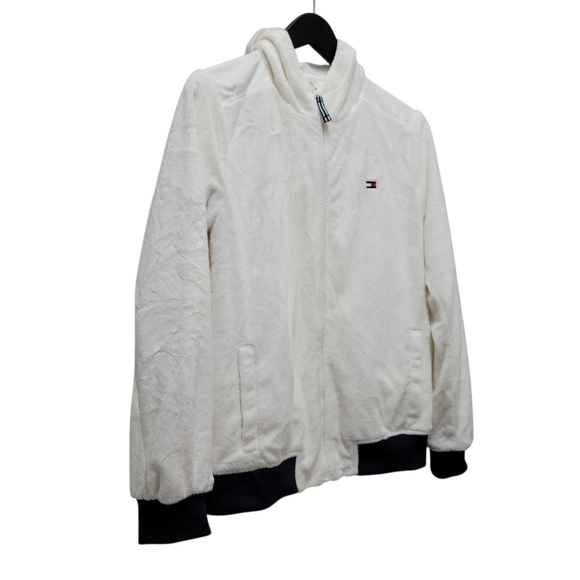 Tommy Hilfiger Women's Reversible Plush/Nylon Hooded Full-Zip Jacket Small Cream - Picture 6 of 14